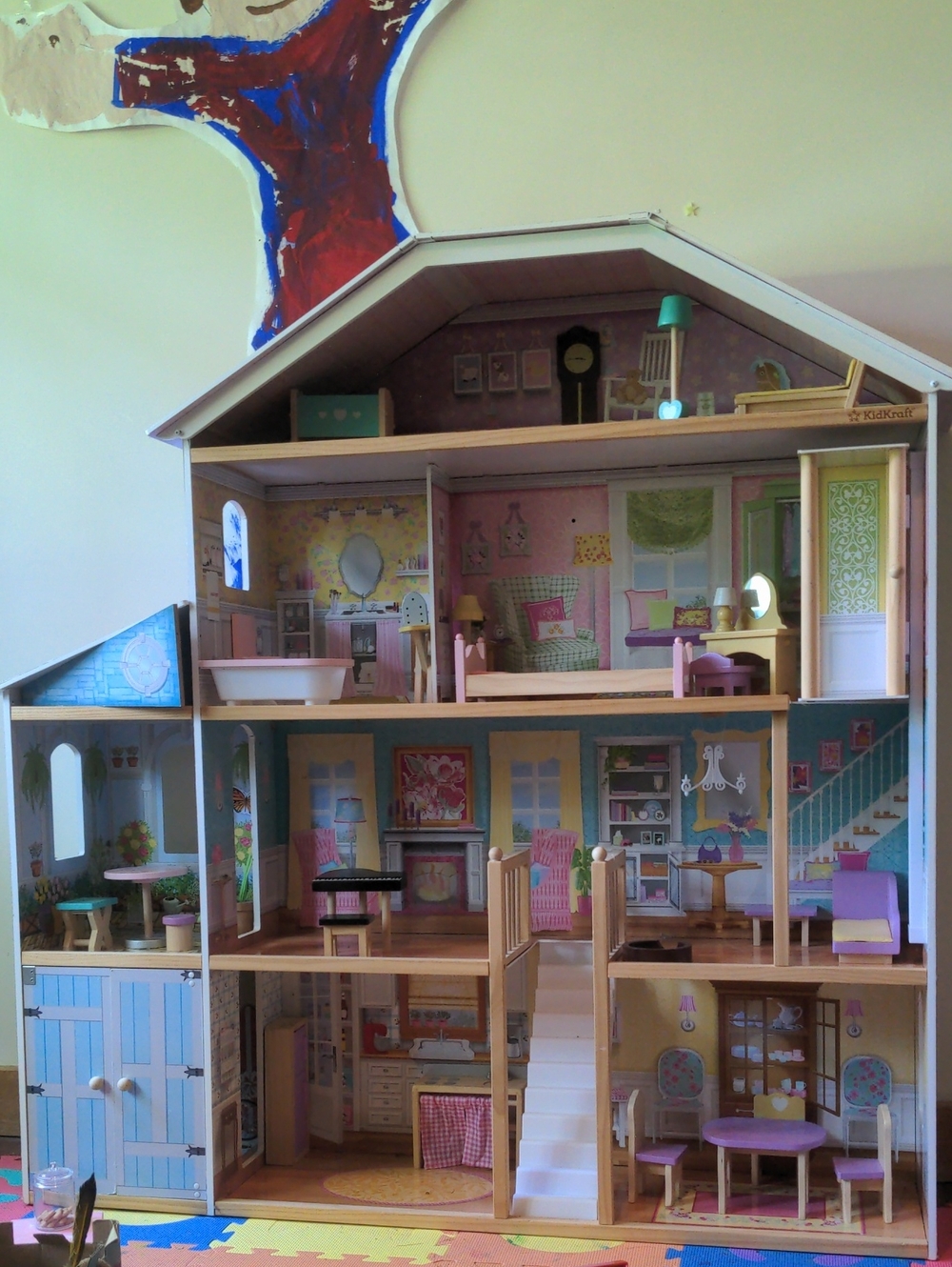 Pottery Barn Kids Big Wooden Dollhouse With Wooden Furniture